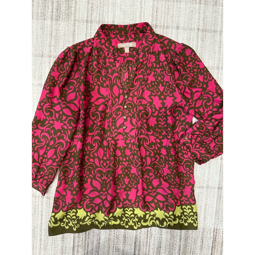 Banana Republic Women's Shirt S Pink Top Bell Sleeve Office Casual Floral Chic